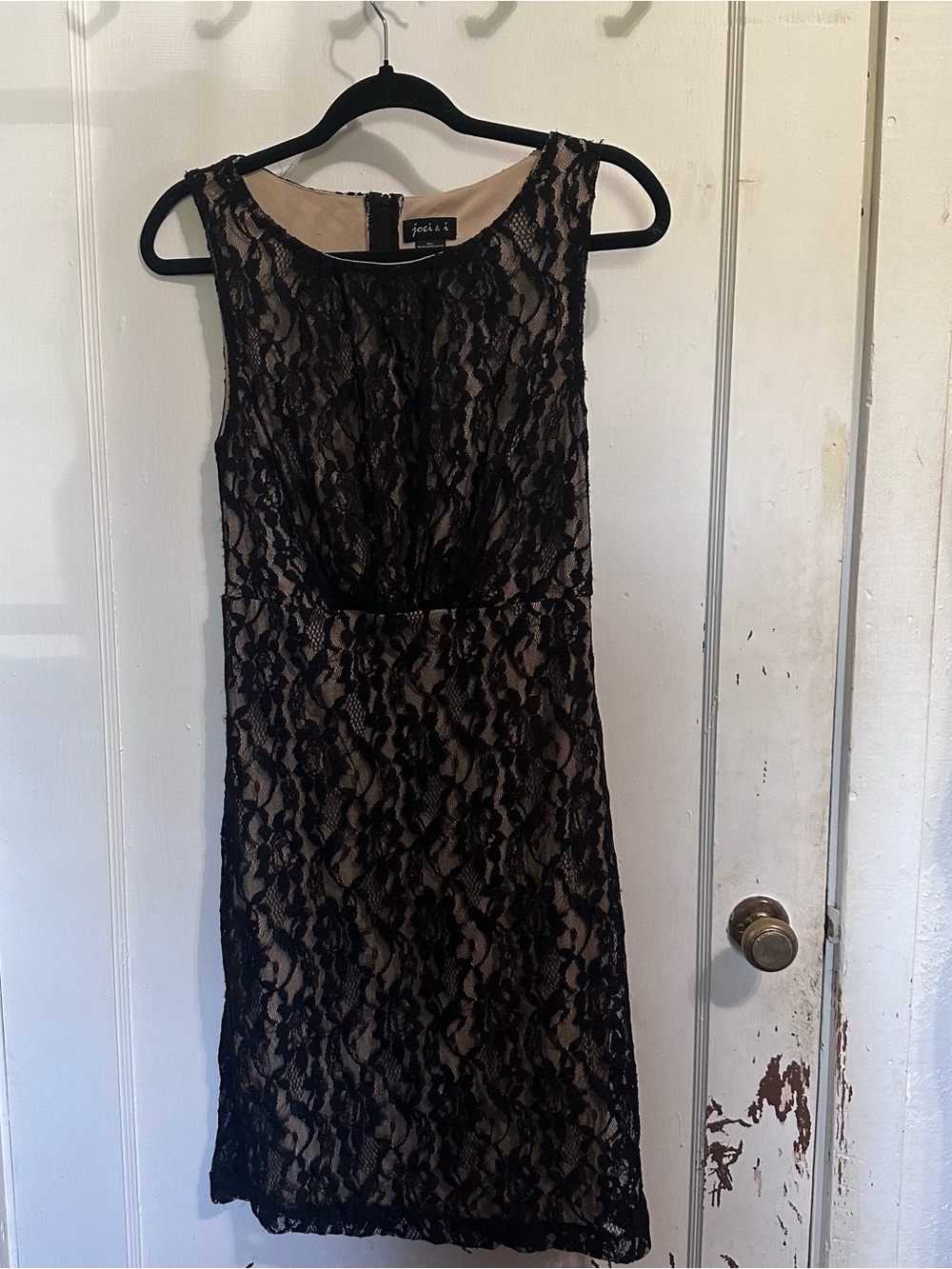 Joie & I Black Lace Midi Dress with Nude Underlay